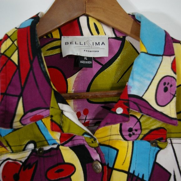 Bellissima Jean Jacket Size XL Abstract - Picture 2 of 7